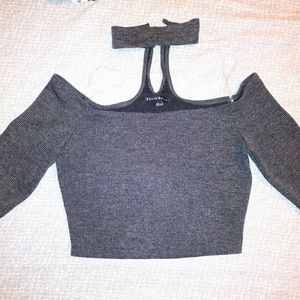 Grey Crop Top with button up chocker